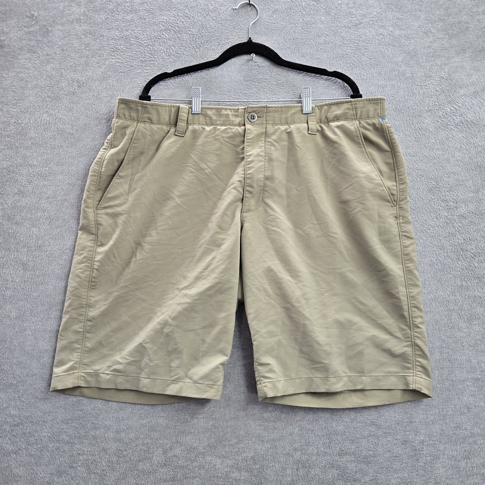 Under Armour Men Shorts 40 Khaki Logo Embroidery Chino Heatgear 10"‎ Inseam